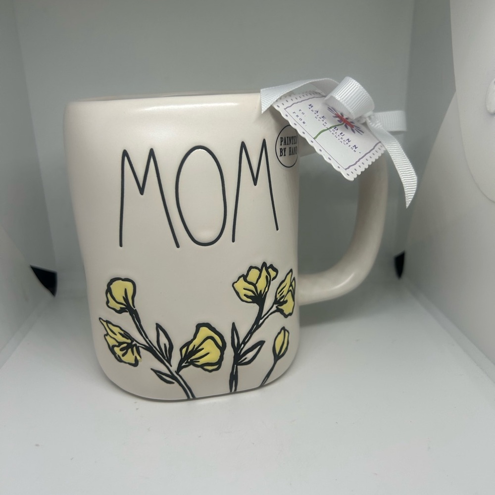 Mom Floral Ceramic Mug - white with Yellow Flowers